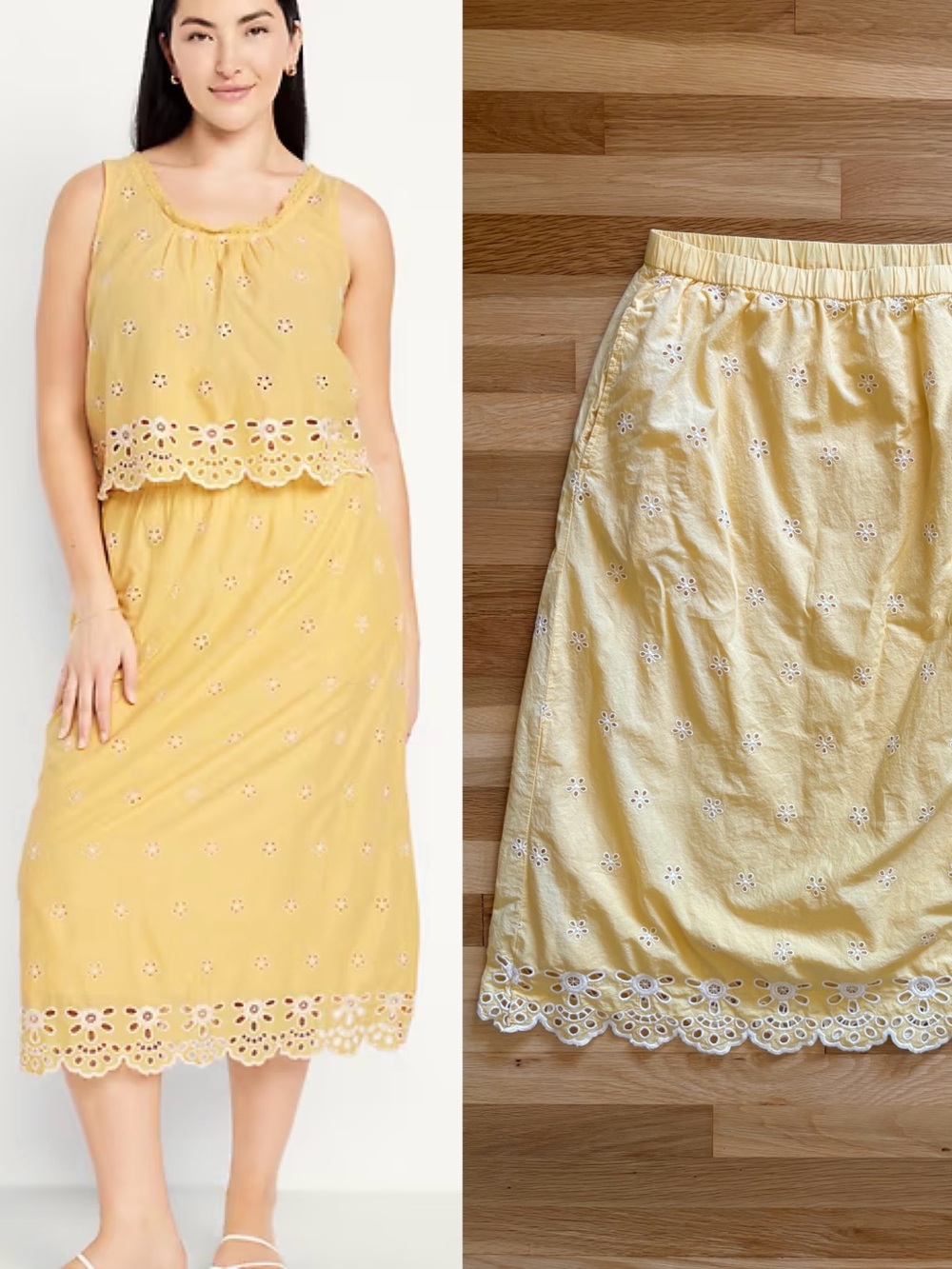 Yellow Eyelet Midi Skirt - Butter Yellow, 100% Cotton - Summer Skirt - XL